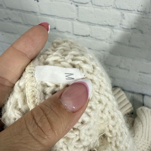 Wool Cardigan Women Medium Ivory Long Cable Knit Open Front Cottage Sweater - Picture 6 of 11